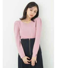 earth music&ecology ハートネック袖パールニットプルオーバー