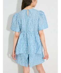 Green Parks パフスリーブジャガードペプラムブラウス