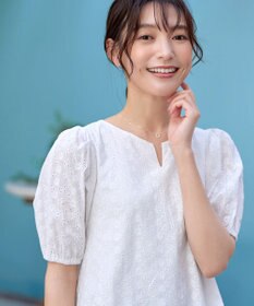 Tiaclasse 【2TYPE/総レース・袖レース】パンチングレースパフスリーブチュニックブラウス