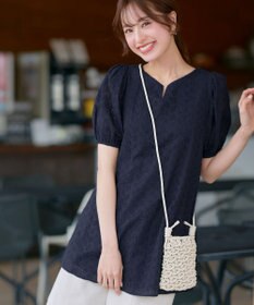 Tiaclasse 【2TYPE/総レース・袖レース】パンチングレースパフスリーブチュニックブラウス