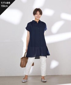 Tiaclasse L 【洗える】フレンチスリーブシャツチュニックブラウス