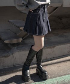 WEGO デニムプリーツミニスカート