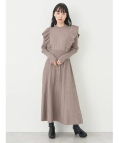 earth music&ecology ショルダーフリルニットワンピース