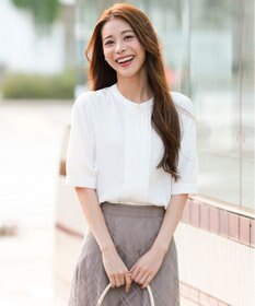 ANY SIS バンドカラーフロントタック ブラウス