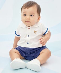 MIKI HOUSE HOT BISCUITS 【70-80cm】くま耳 セーラーカラー ショートオール