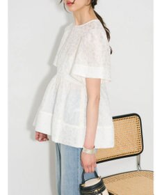 Green Parks パフスリーブジャガードペプラムブラウス