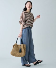 ANY L ツイストスリーブボーダートップス