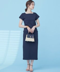 組曲 L 【WEB限定】ストライプジャガード カップ付きTシャツ