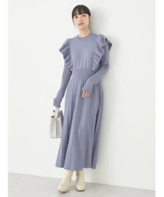 earth music&ecology ショルダーフリルニットワンピース