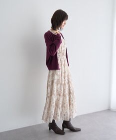 YECCA VECCA ボタニカル柄ボウタイプリーツワンピース