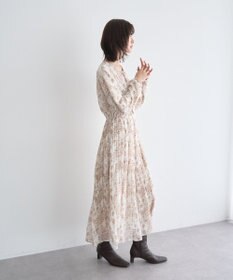 YECCA VECCA ボタニカル柄ボウタイプリーツワンピース