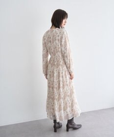 YECCA VECCA ボタニカル柄ボウタイプリーツワンピース