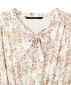 YECCA VECCA ボタニカル柄ボウタイプリーツワンピース