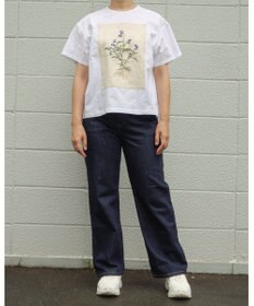 muuc つゆ草刺繍半袖プルオーバー〈日本製・上質な天然素材・遠州織物〉〈繊細なオリジナル花刺繍〉〈ゆったりフリーサイズ〉〈上品な大人の布帛Tシャツ〉