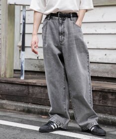 WEGO 【ユニセックス着用ITEM/ウエストゴム/SMLサイズ展開】デニムルーズテーパードパンツ