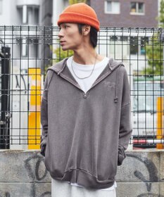 WEGO ピグメントハーフZIPロゴプルパーカー