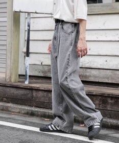 WEGO 【ユニセックス着用ITEM/ウエストゴム/SMLサイズ展開】デニムルーズテーパードパンツ