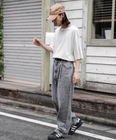 WEGO 【ユニセックス着用ITEM/ウエストゴム/SMLサイズ展開】デニムルーズテーパードパンツ