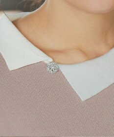 Tiaclasse 【洗える】配色衿ビジュー付きニットトップス