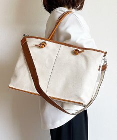 Hekhèr Le Style de Vie 【日本製 / A4サイズ対応/2WAY】コットンキャンバス×シュリンクレザー ノットトートバッグ large