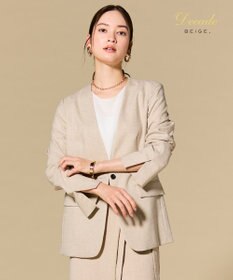 BEIGE， CAROLE / リネンライクノーカラーハーフ丈ジャケット Sand