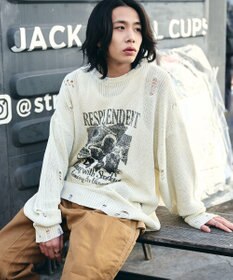 WEGO グラフィックダメージニットプルオーバー