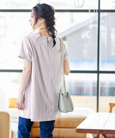 Tiaclasse 【洗える】体型カバーも叶うアシンメトリーストライプチュニックブラウス