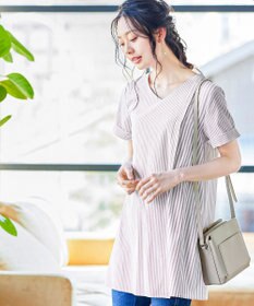 Tiaclasse 【洗える】体型カバーも叶うアシンメトリーストライプチュニックブラウス