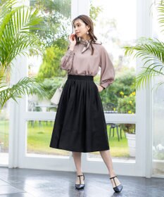 Tiaclasse 【選べる丈】麻調タックフレアスカート