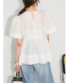 Green Parks パフスリーブジャガードペプラムブラウス