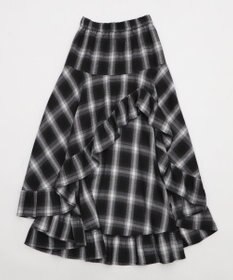 WEGO チェックアシンメトリーフリルロングスカート