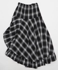 WEGO チェックアシンメトリーフリルロングスカート