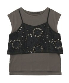 YECCA VECCA 【2点SET】刺繍メッシュキャミセットコットンTee