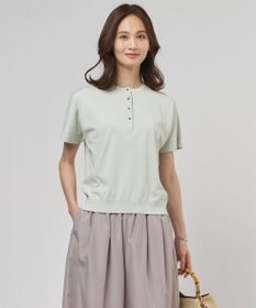 J.PRESS LADIES COOL MINT COTTON POLYESTER ヘンリーネック ニット プルオーバー ライトミント系