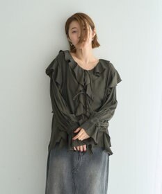YECCA VECCA ラッフルリボンロングブラウス