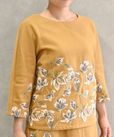 muuc 〈遠州織物の工場で織られた上質なコットン生地〉モクレン刺繍 ノーカラー プルオーバー（セットアップ可能）