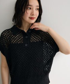 Green Parks 衿付き透かし編みニットプルオーバー