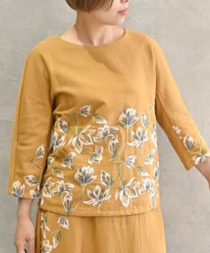 muuc 〈遠州織物の工場で織られた上質なコットン生地〉モクレン刺繍 ノーカラー プルオーバー（セットアップ可能）