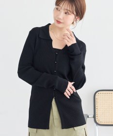 earth music&ecology スキッパー衿リブカーディガン