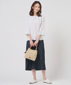 J.PRESS LADIES S ストライプ×エンブロイダリー クルーネック ブラウス