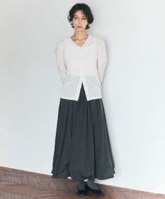 #Newans 【洗濯機可／ 前後着用可】 ギャザースリーブシアーベロアカーディガン