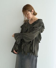 YECCA VECCA ラッフルリボンロングブラウス