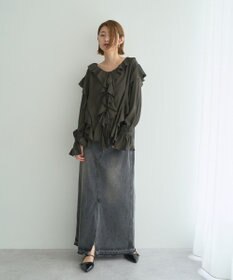 YECCA VECCA ラッフルリボンロングブラウス