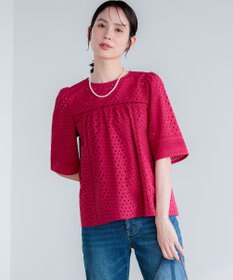 組曲 エンブロイダリーレース5分袖 ブラウス チェリーローズ系