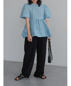 Green Parks パフスリーブジャガードペプラムブラウス