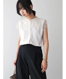 Green Parks 胸元レースフレンチスリーブブラウス