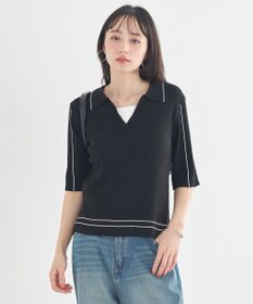 earth music&ecology ラインカラーポロニット