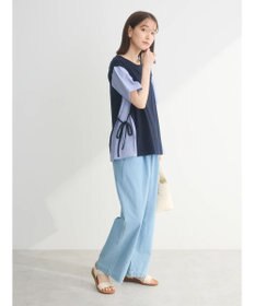 Green Parks 脇リボン５分袖布帛ドッキングプルオーバー