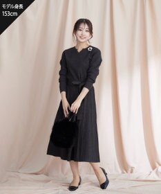 Tiaclasse 【洗える】プリーツ編みラメニットフレアワンピース