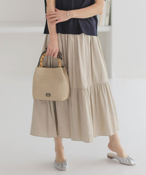 【洗える】シャンブレーツイル ティアード スカート